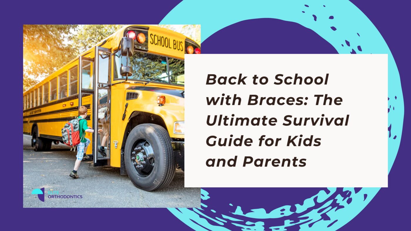 School bus graphic promoting the Back to School with Braces survival guide from Elite Orthodontics in Wayne, NJ.